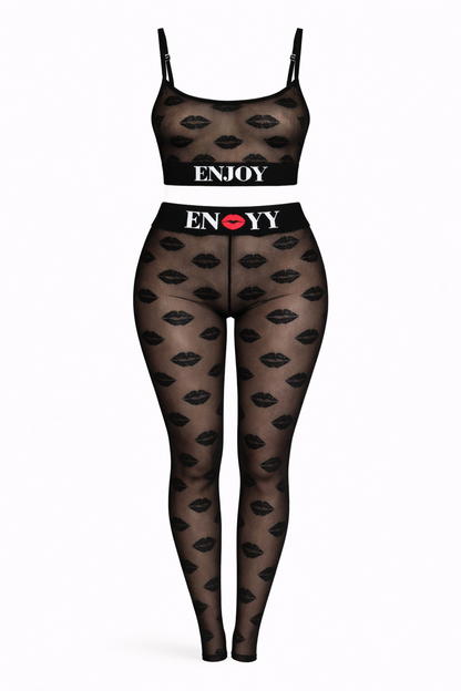 Black-White & Red Slight See Through Outside Lingerie Set