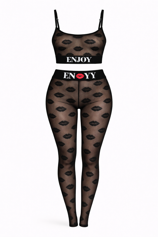 Black-White & Red Slight See Through Outside Lingerie Set